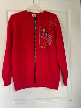 Cactus California Vtg Red Rhinestone USA Flag Zip-Up Sweatshirt Medium July 4th